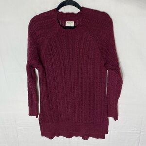Bleu Gray Burgundy Cable Knit Crew Neck Sweater L
